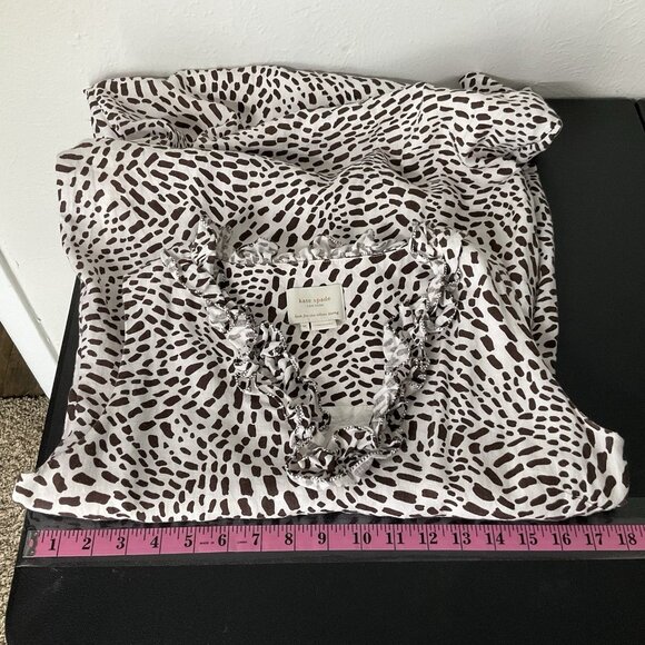 Kate Spade Dress Women Sz M 100% Linen Brushstroke Dot‎ Print Ruffle V-Neck Midi - Picture 10 of 14